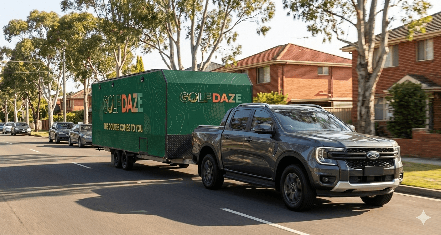 Golf Daze caravan on the road